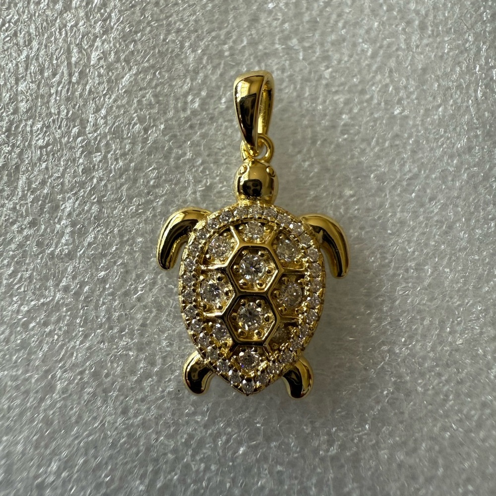 Gold and Moissanite Sea Turtle Pendant